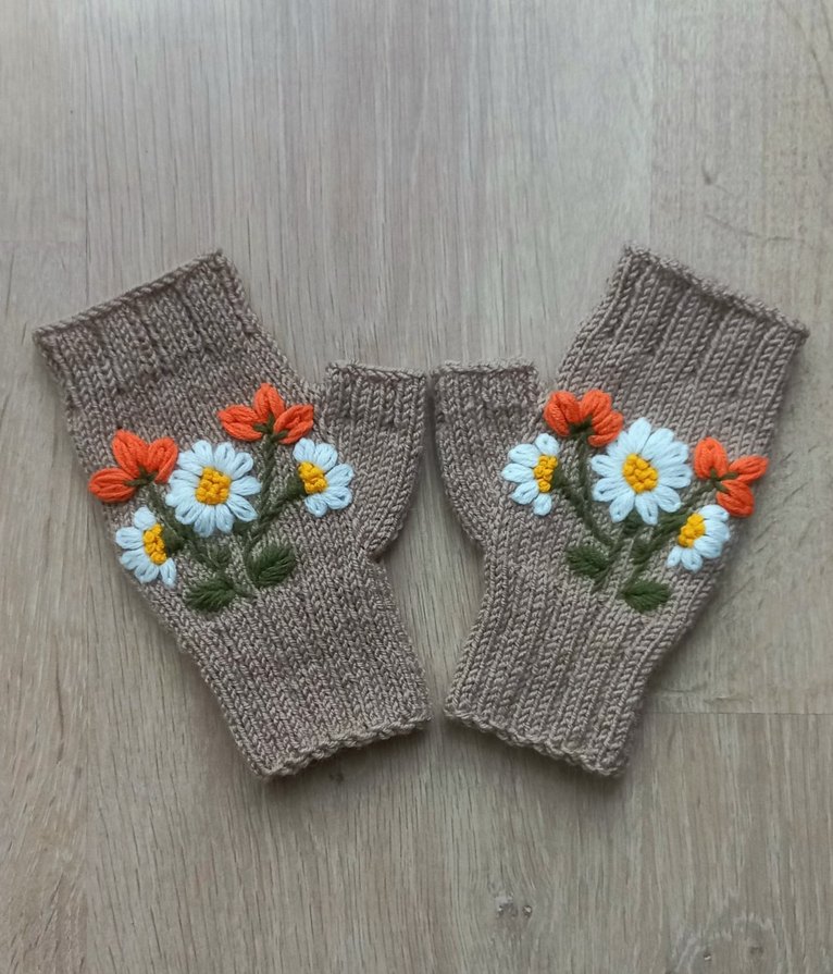 Nakışlı Bohem Örgü Kadın Eldiveni - Görsel 4