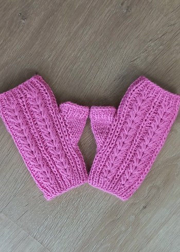 Pembe Örgü Parmaksız Kadın Eldiveni - Görsel 4