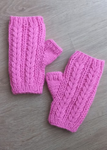 Pembe Örgü Parmaksız Kadın Eldiveni - Görsel 3