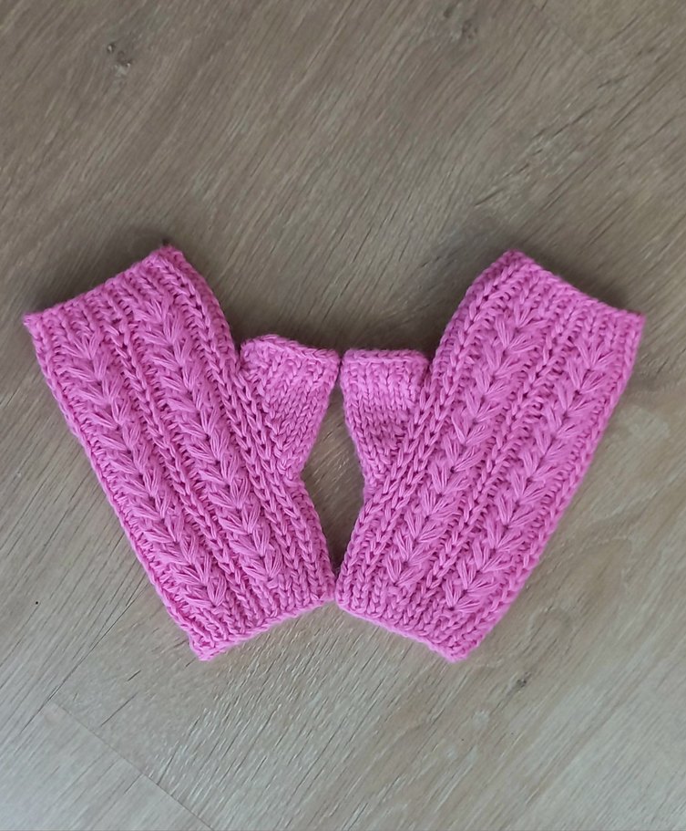 Pembe Örgü Parmaksız Kadın Eldiveni - Görsel 4