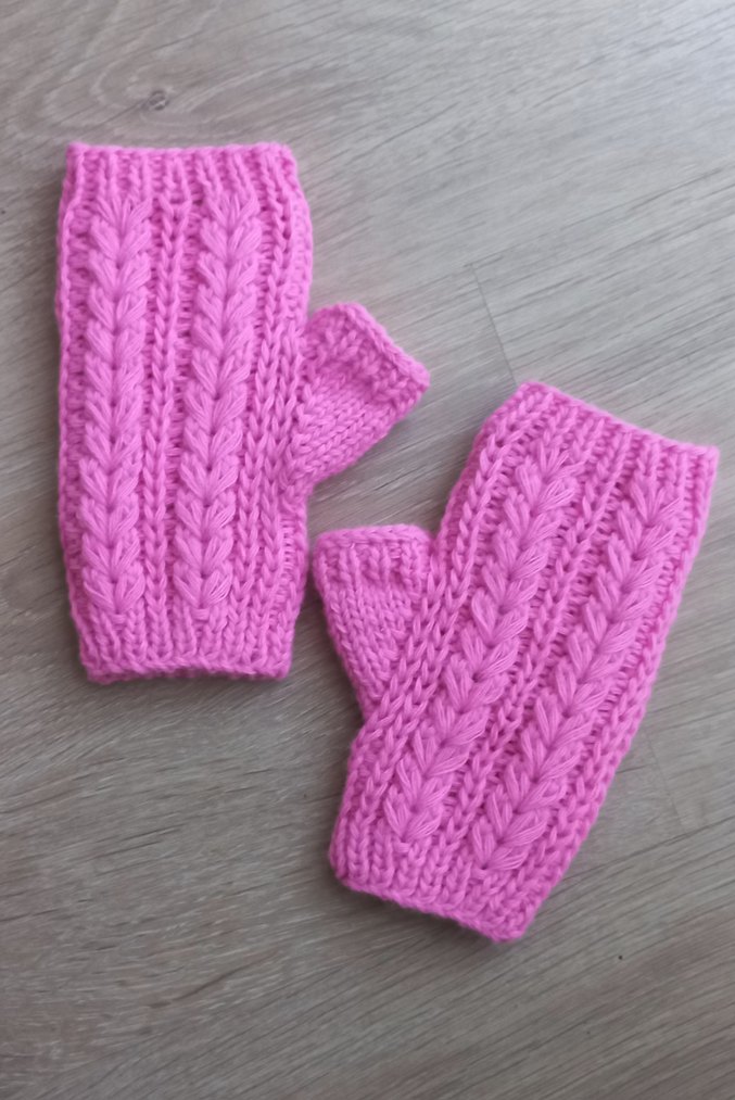 Pembe Örgü Parmaksız Kadın Eldiveni - Görsel 3