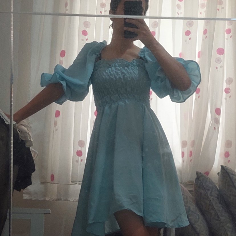 Mavi Saten Abiye Elbise - Görsel 3