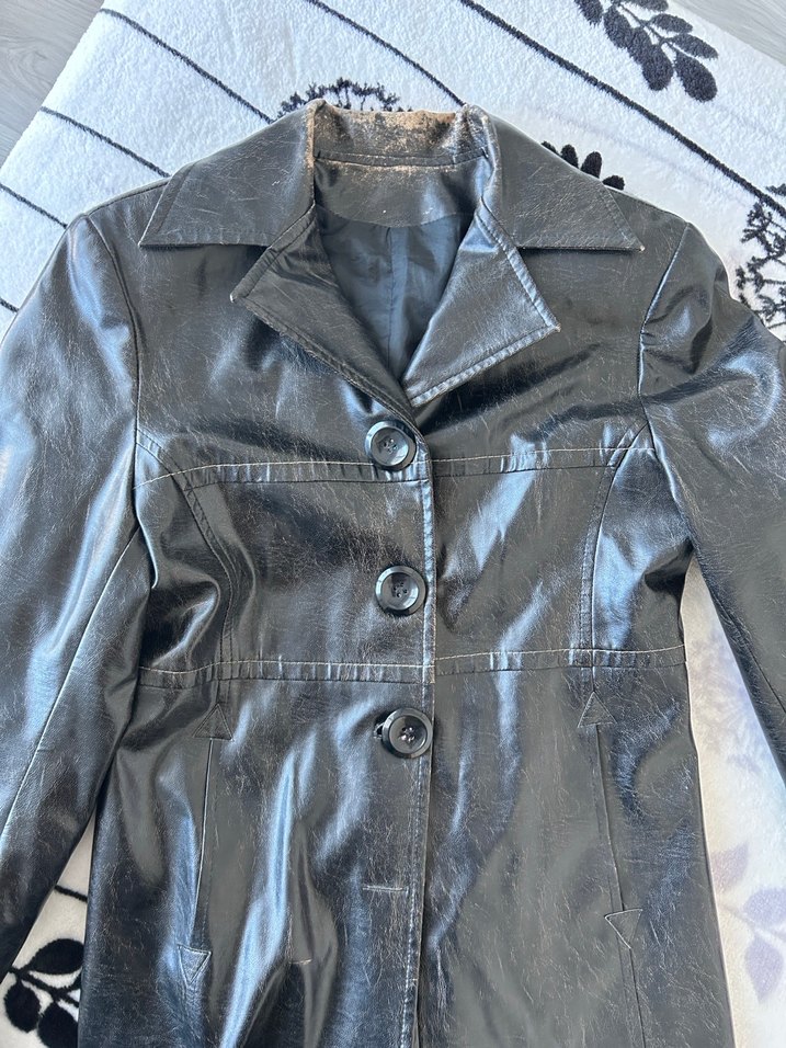 Düğmeli Siyah Deri Kadın Ceket - Görsel 5