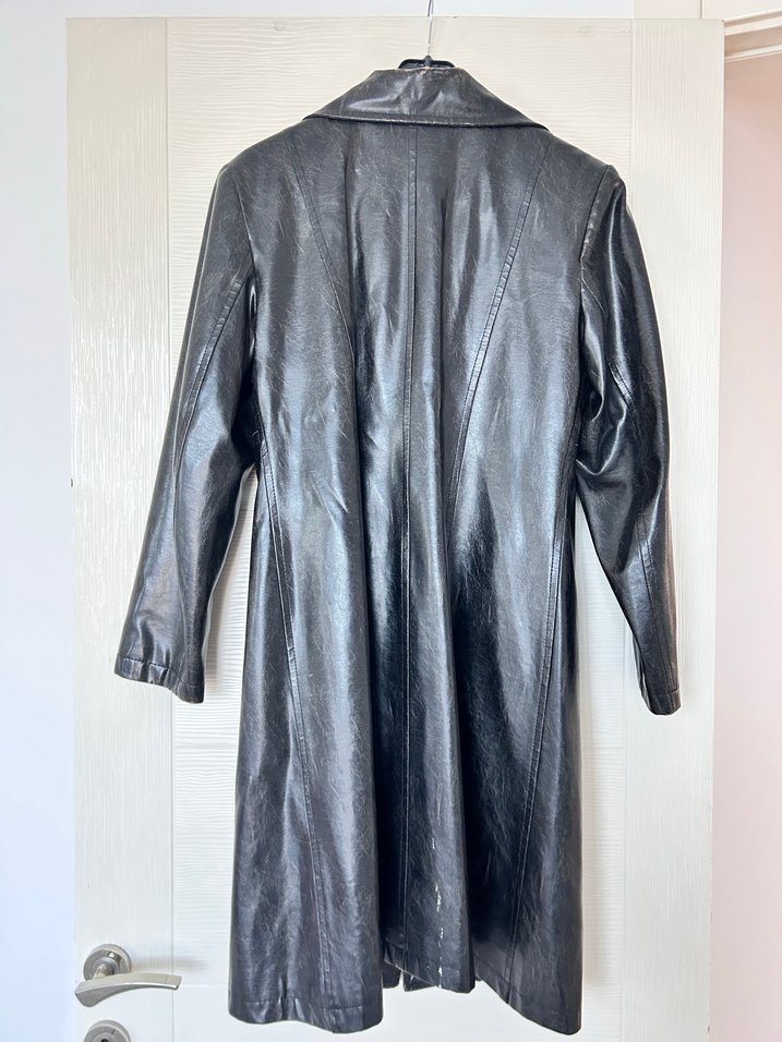 Düğmeli Siyah Deri Kadın Ceket - Görsel 4