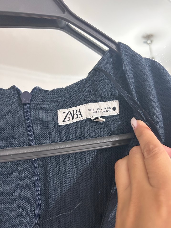 Gri V Yakalı Uzun keten Elbise - Görsel 2