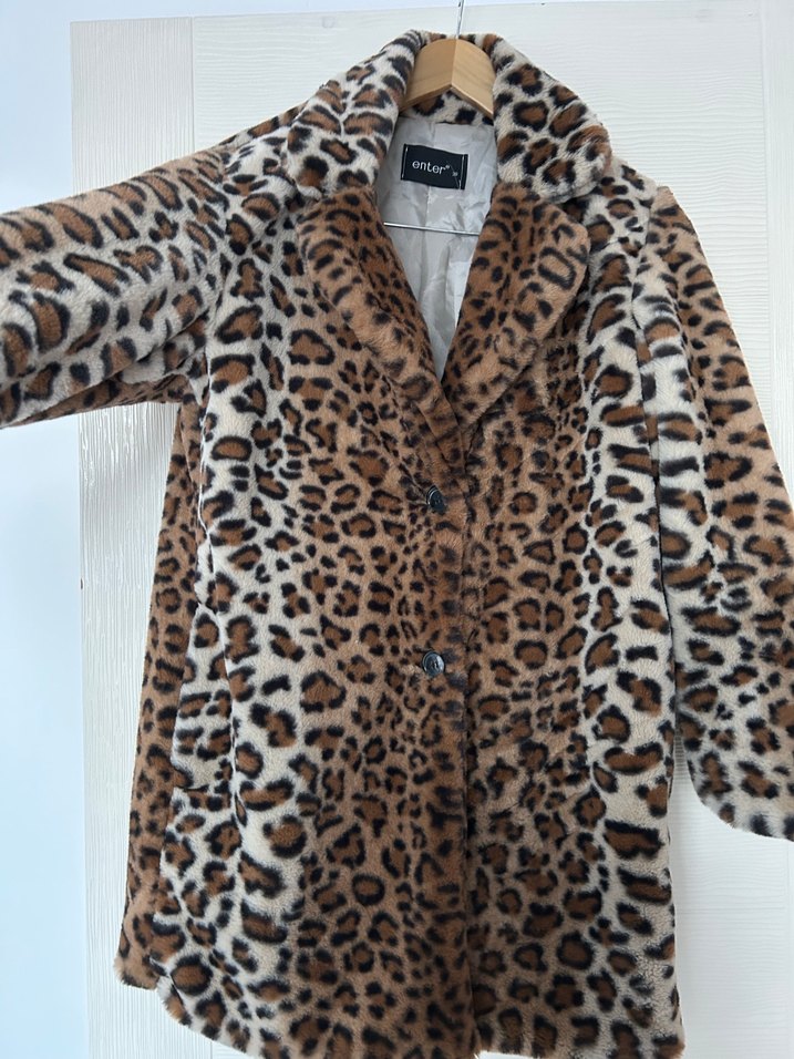 Yeni Leopar Desenli Midi Boy Peluş Kaban - Görsel 2