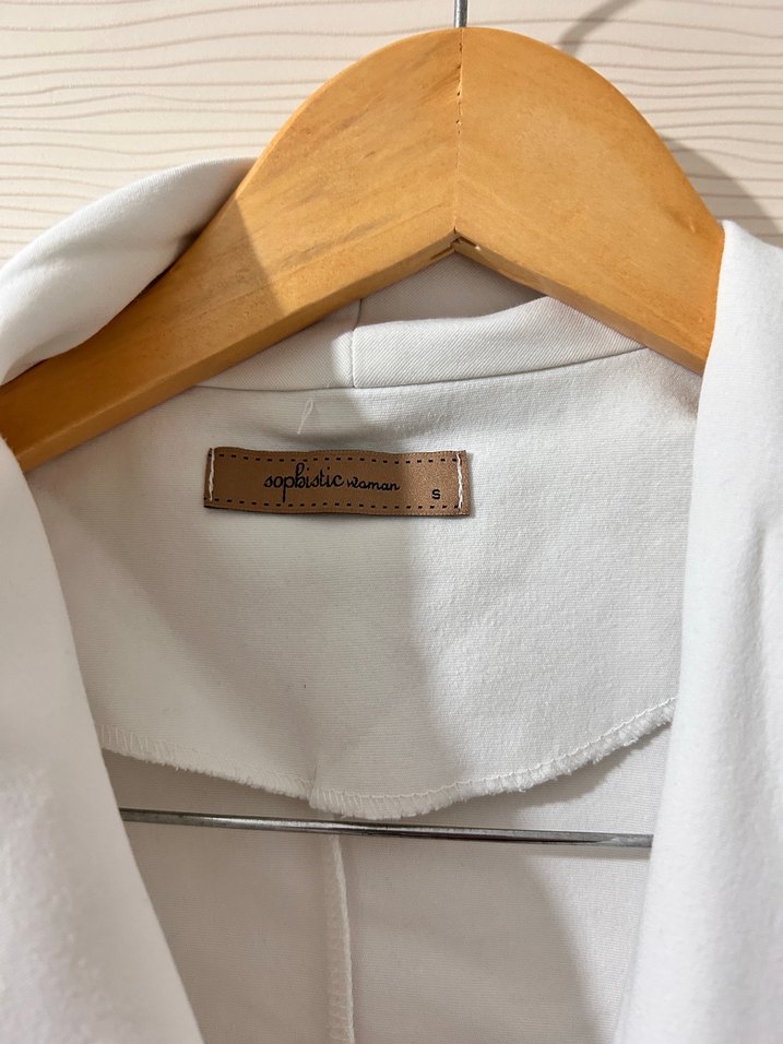 Nakış Detaylı Beyaz Midi Kadın blazer - Görsel 3