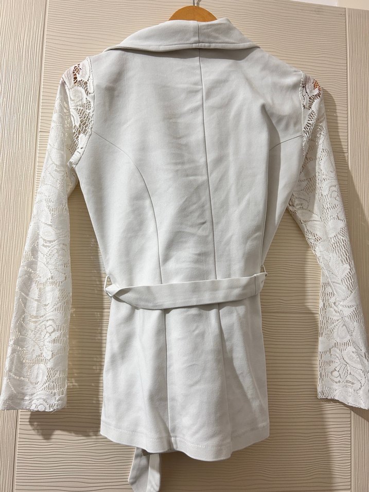 Nakış Detaylı Beyaz Midi Kadın blazer - Görsel 4