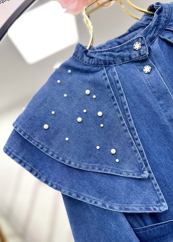 Zara Kız Çocuk Kot Elbise Kemerli Nakışlı