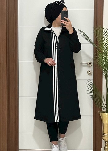 Siyah Uzun Zebra Desenli Trençkot
