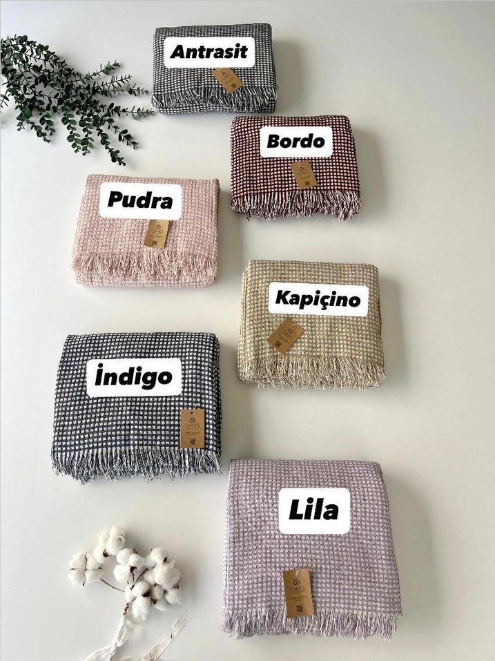 Gri Baskılı Sarra Waffle Pike Örtüsü - Görsel 2