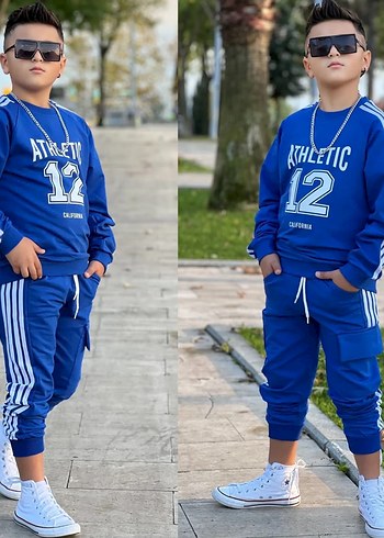 Mavi Zincir Detaylı Erkek Çocuk Eşofman Takımı - Görsel 2