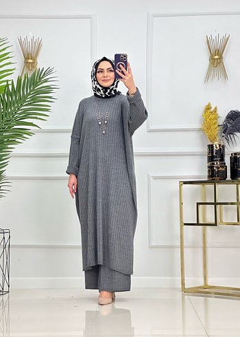 Gri Uzun Triko Kadın Elbise - Görsel 9