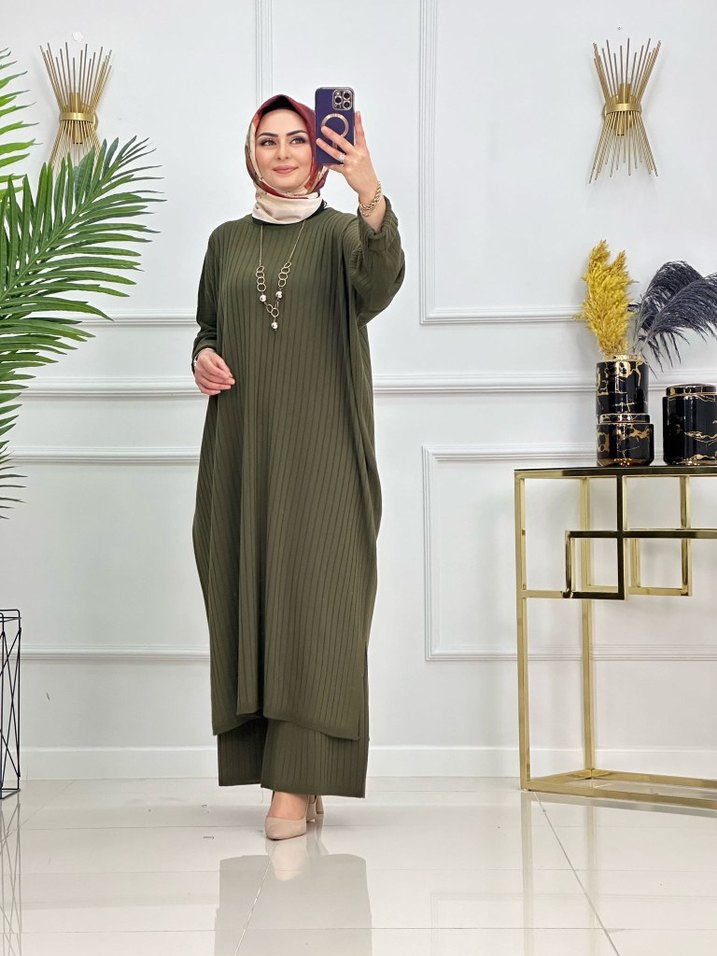 Gri Uzun Triko Kadın Elbise - Görsel 2