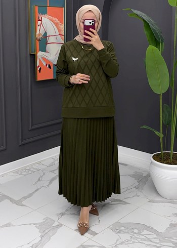 Uzun Kollu Kahverengi Triko Elbise - Görsel 3