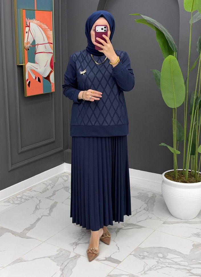 Uzun Kollu Kahverengi Triko Elbise - Görsel 2