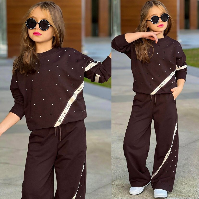 Kızlar için Payetli Siyah Rahat Eşofman Takımı - Görsel 2