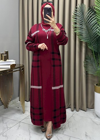 Bordo Salaş Uzun Triko Elbise - Görsel 16