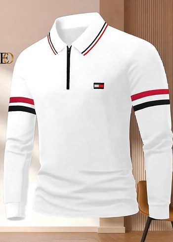 Uzun Kollu Mavi Fermuarlı Polo Tişört - Görsel 4