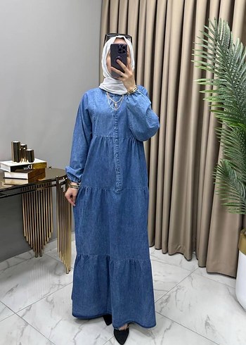 Düğmeli Uzun Denim Elbise - Görsel 2