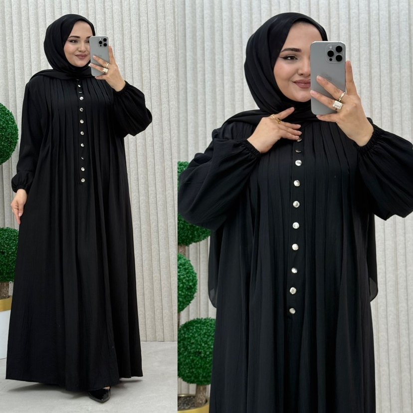 Düğmeli Bohem Kadın Uzun Elbise - Görsel 3