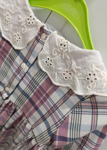 Dantel Yakalı Mor Ekose Kız Elbise 3-4yas - Görsel 5