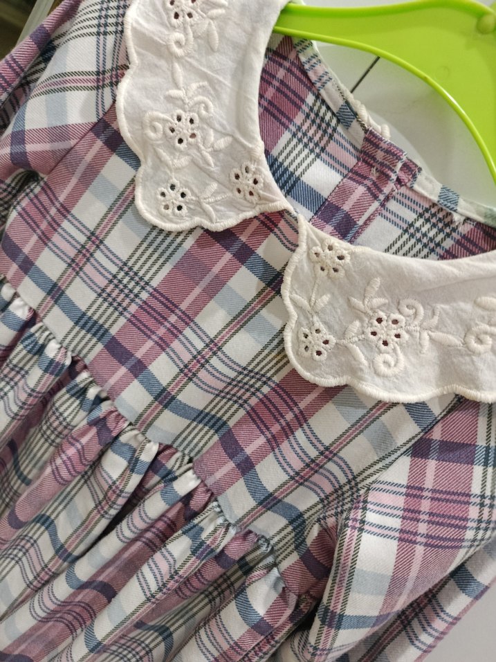 Dantel Yakalı Mor Ekose Kız Elbise 3-4yas - Görsel 3