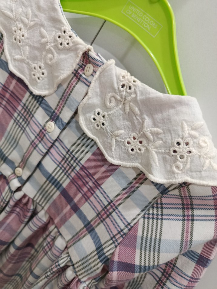 Dantel Yakalı Mor Ekose Kız Elbise 3-4yas - Görsel 5