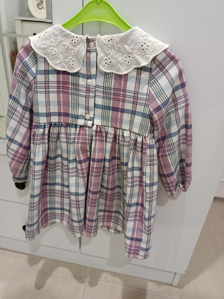 Dantel Yakalı Mor Ekose Kız Elbise 3-4yas - Görsel 4