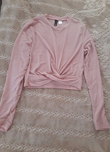 H&M pembe uzun kollu bustiyer crop bluz