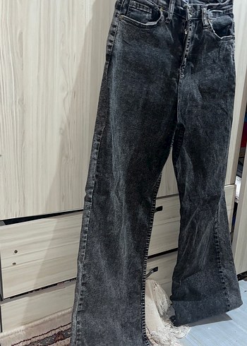 Gri Bol Kesim Midi Kadın Kot Pantolon - Görsel 2