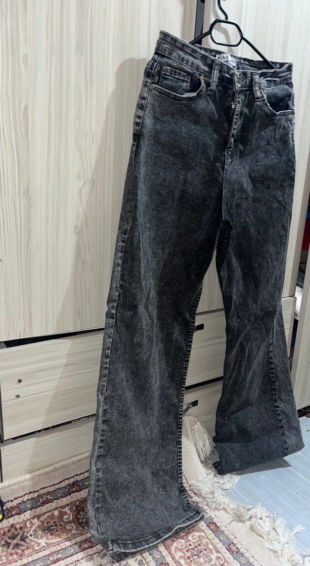 Gri Bol Kesim Midi Kadın Kot Pantolon - Görsel 2