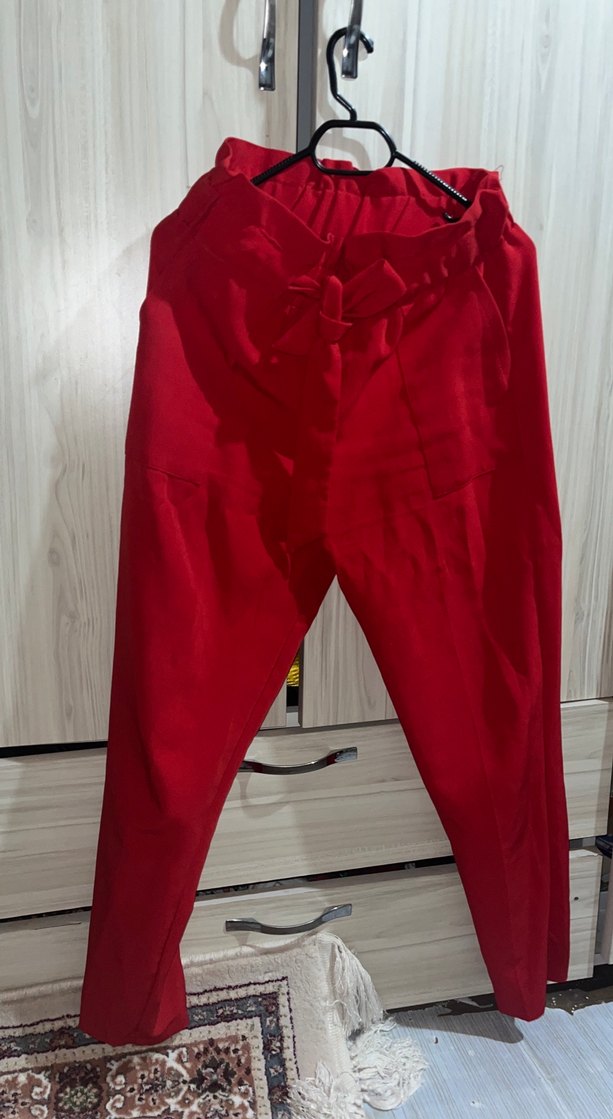 Kırmızı Midi Kadın Kumaş Pantolon - Görsel 2