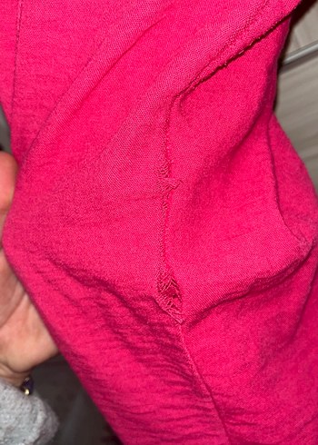 Kırmızı Bol Kesim Keten Kadın Pantolon - Görsel 3