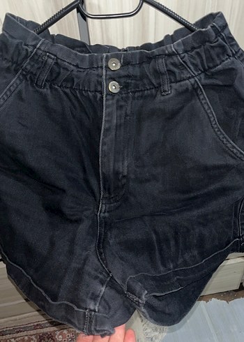 Kadın Siyah Bol Kesim Mini Denim Şort - Görsel 3