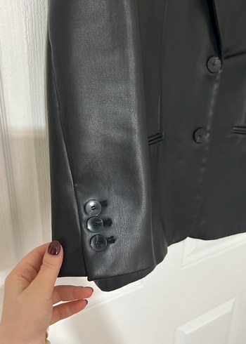 Kadın Siyah Deri Ceket Notch Yaka - Görsel 2