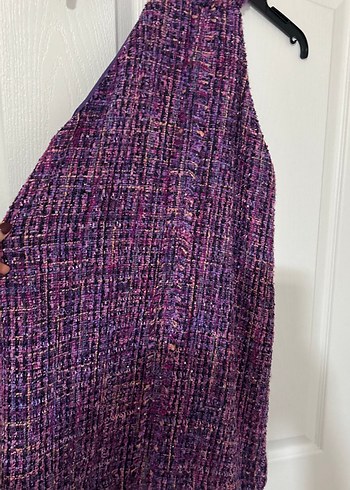 Mor Örgü Midi Elbise Yüksek Yakalı - Görsel 3