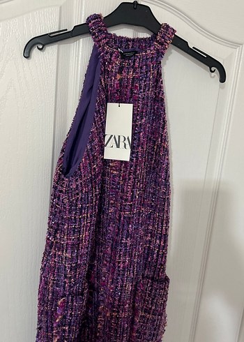 Mor Örgü Midi Elbise Yüksek Yakalı - Görsel 4