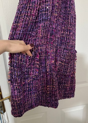 Mor Örgü Midi Elbise Yüksek Yakalı - Görsel 2