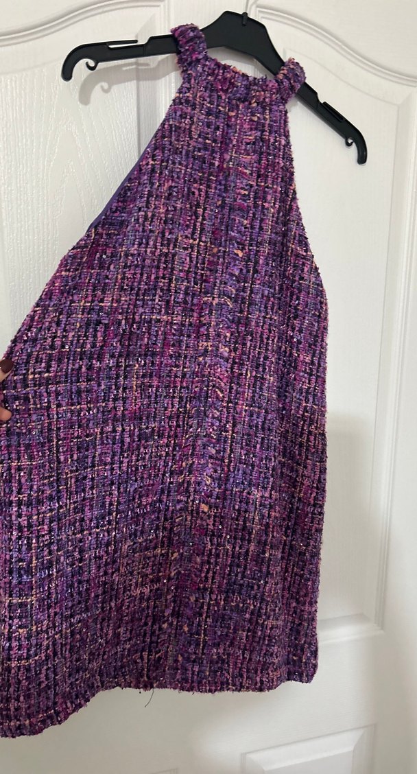 Mor Örgü Midi Elbise Yüksek Yakalı - Görsel 3