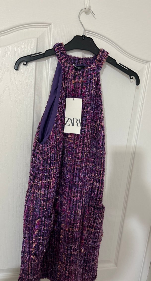 Mor Örgü Midi Elbise Yüksek Yakalı - Görsel 4