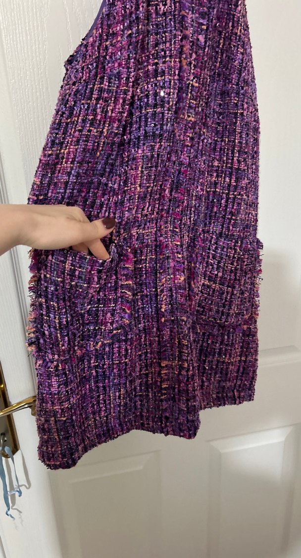 Mor Örgü Midi Elbise Yüksek Yakalı - Görsel 2