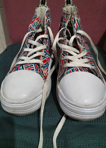 Renkli Bağcıklı Dolgu Topuklu Kadın Spor Ayakkabı - Görsel 2