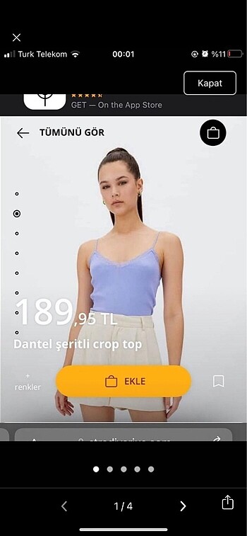 Stradivarious dantel şeritli crop top