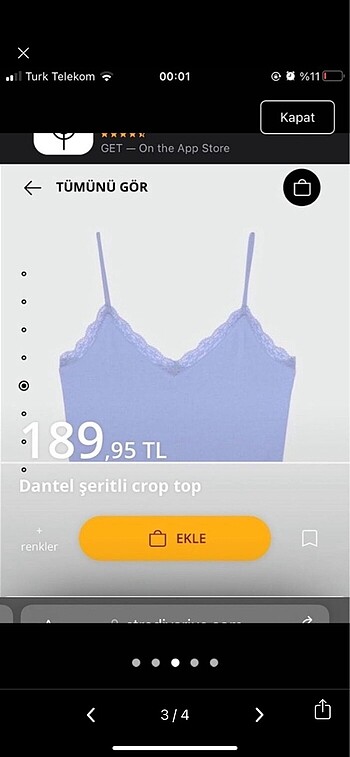 Stradivarius Stradivarious dantel şeritli crop top