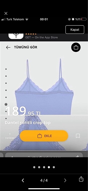 s Beden Stradivarious dantel şeritli crop top