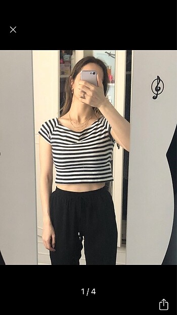 Çizgili Crop Tişört