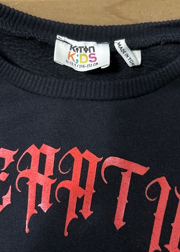 11-12 Yaş Beden Erkek Siyah Baskılı Pamuk Sweatshirt