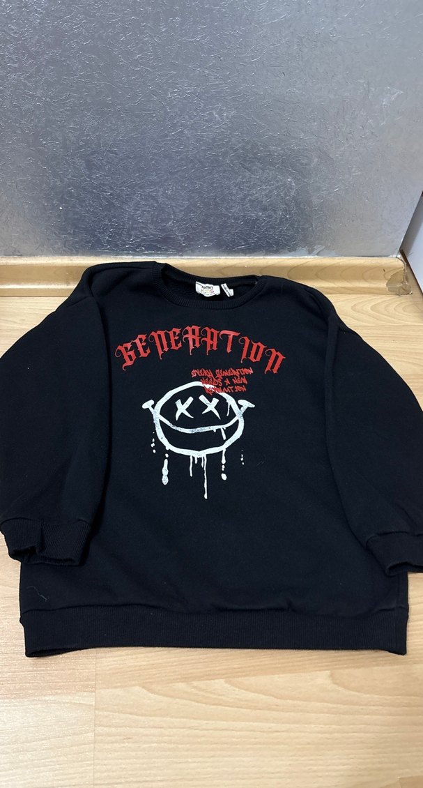 Erkek Siyah Baskılı Pamuk Sweatshirt - Görsel 2