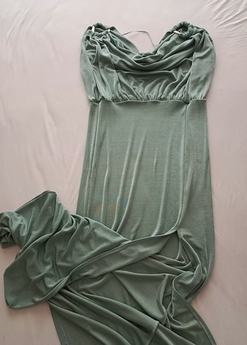 Yeşil Drapeli Uzun Abiye Elbise - Görsel 5